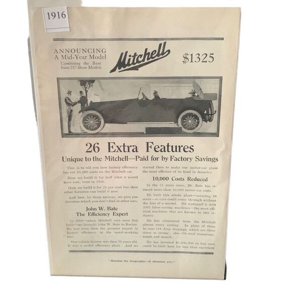 Vintage 1916 Mitchell Auto 26 Extra Features Ad Advertisement - Picture 1 of 4